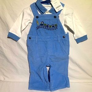 NWT Gymboree Corduroy Overalls and separate Collared Onesie, Train Embroidered